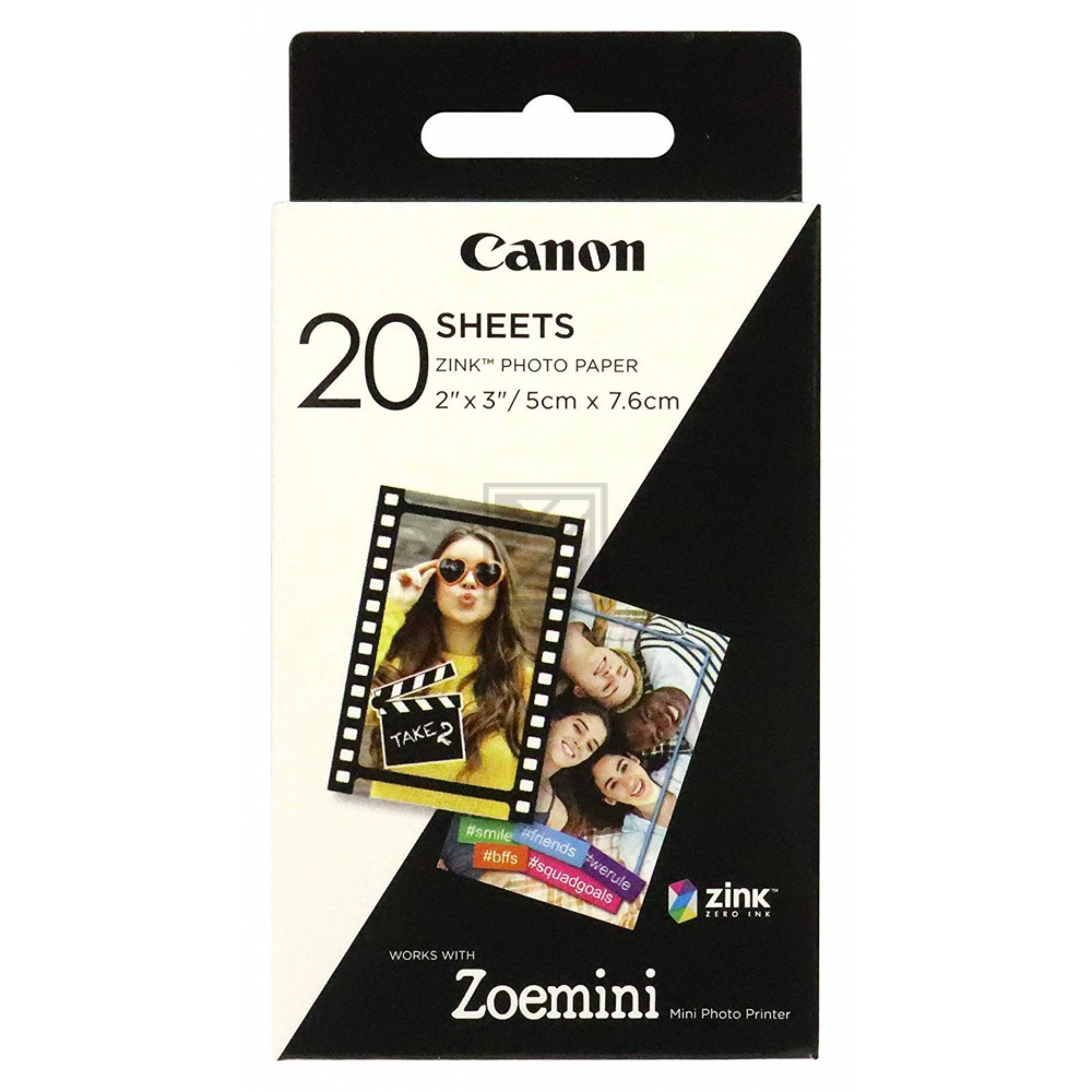 Canon Zink Papier (Zink Papier) weiß 20 Blatt 5 x 7.6 cm 290 g/m² (3214C002)