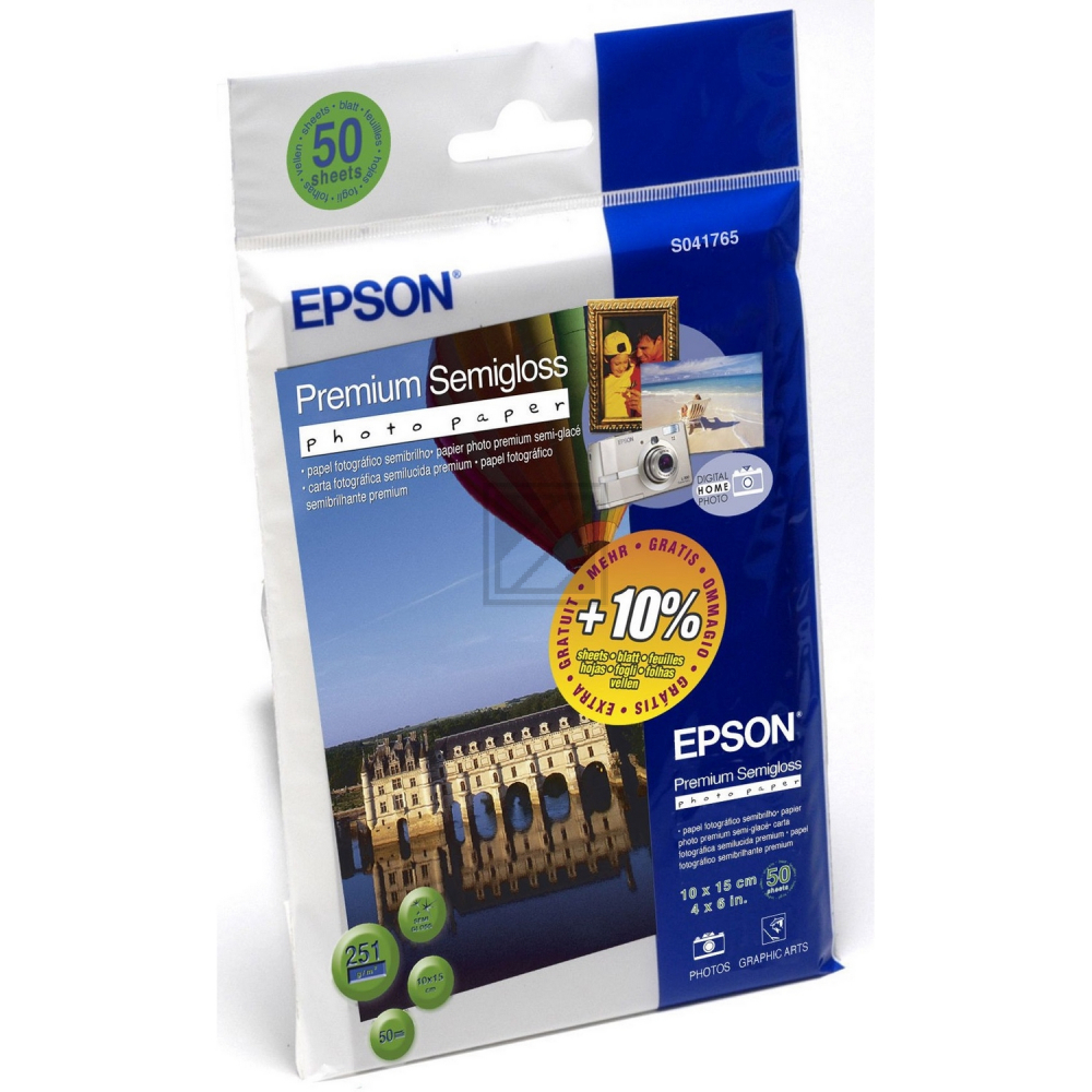 Epson Premium Semigloss Photopapier weiß 10 x 15 cm 251 g/m² (C13S041765)